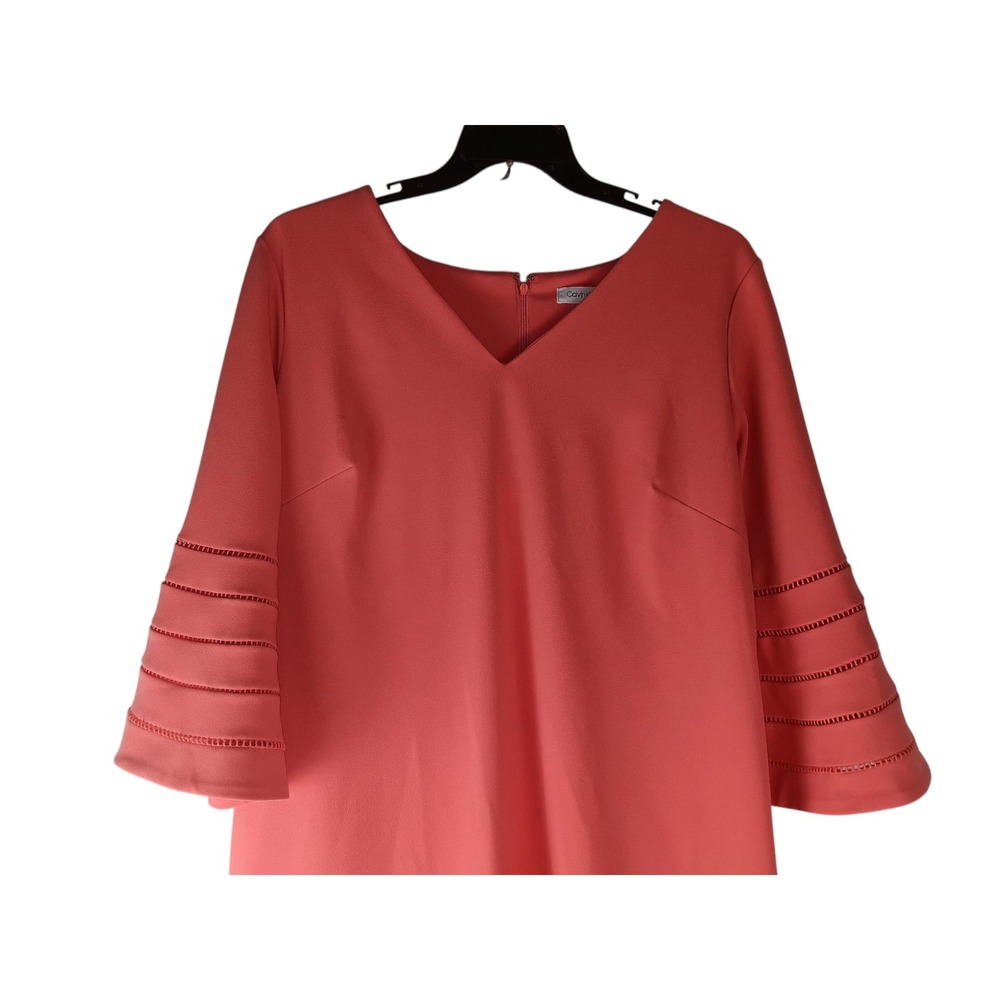 Calvin Klein Womens Shift Dress Coral Midi Vneck Stretch Lined Casual sz 20W/2X - Picture 3 of 12